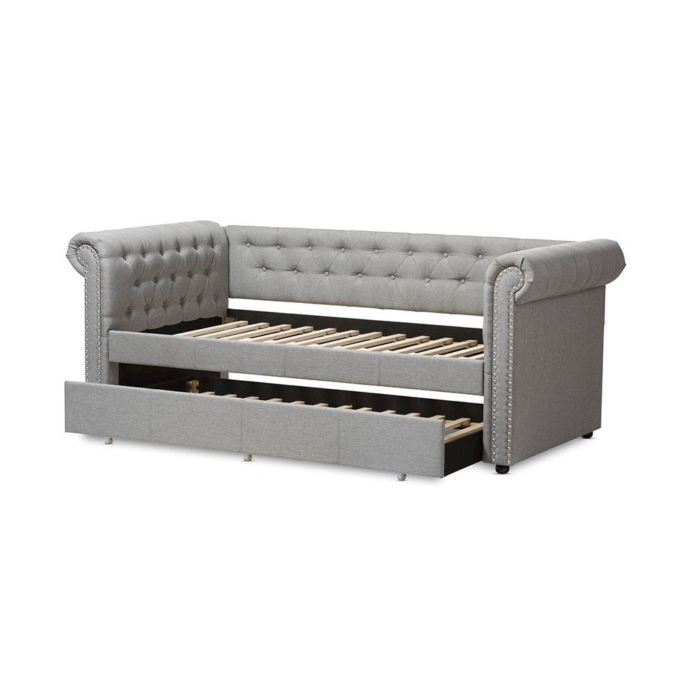 Baxton Studio Mabelle Modern and Contemporary Grey Fabric Trundle Daybed