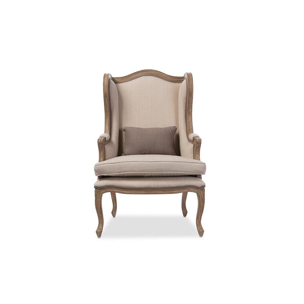 White Wash Distressed Two-tone Beige Upholstered Armchair