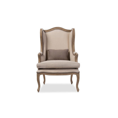 White Wash Distressed Two-tone Beige Upholstered Armchair