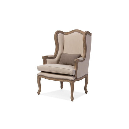 White Wash Distressed Two-tone Beige Upholstered Armchair