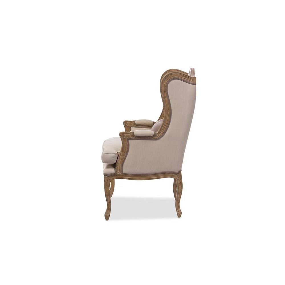 White Wash Distressed Two-tone Beige Upholstered Armchair