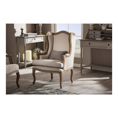 White Wash Distressed Two-tone Beige Upholstered Armchair