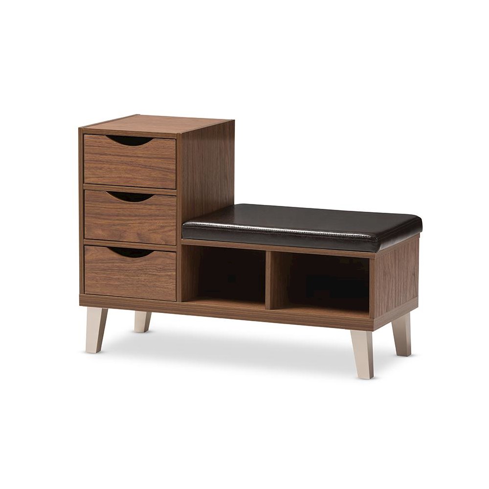 3-Drawer Shoe Storage Padded Leatherette Seating Bench with Two Open Shelves