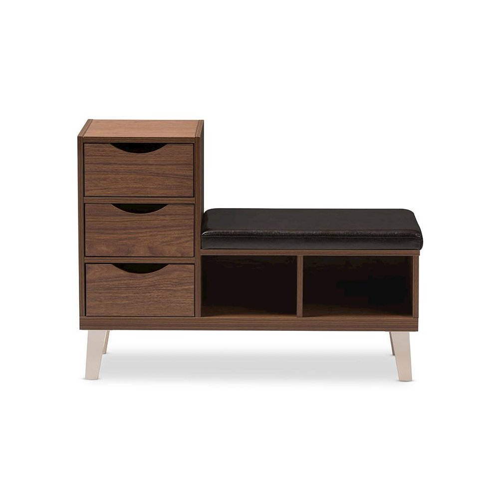3-Drawer Shoe Storage Padded Leatherette Seating Bench with Two Open Shelves