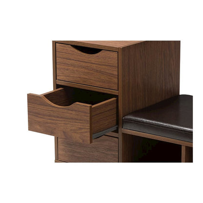 3-Drawer Shoe Storage Padded Leatherette Seating Bench with Two Open Shelves