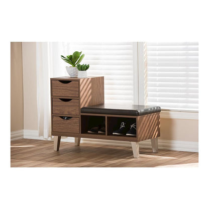 3-Drawer Shoe Storage Padded Leatherette Seating Bench with Two Open Shelves