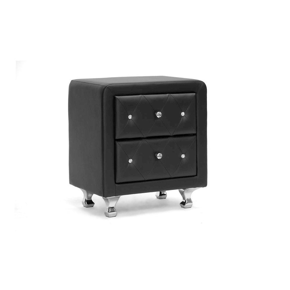 Baxton Studio Stella Crystal Tufted Black Upholstered Modern Nightstand