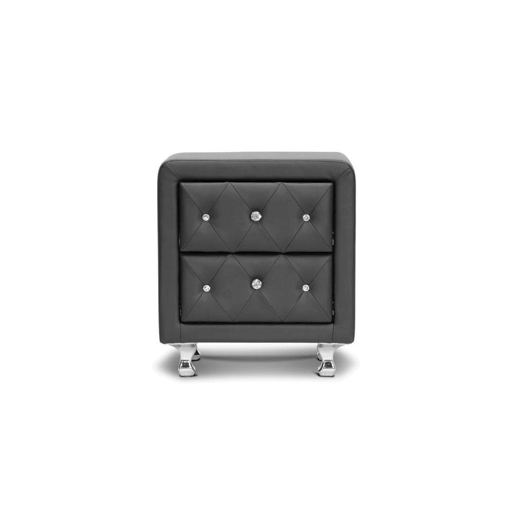 Baxton Studio Stella Crystal Tufted Black Upholstered Modern Nightstand