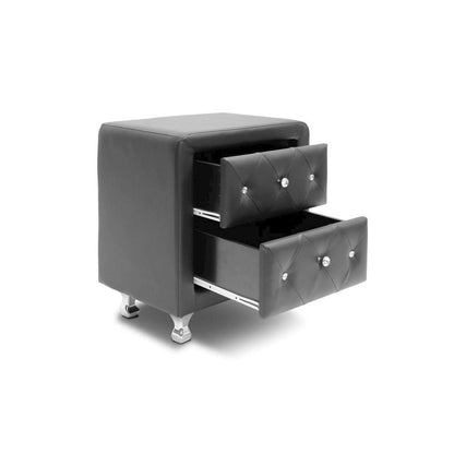 Baxton Studio Stella Crystal Tufted Black Upholstered Modern Nightstand