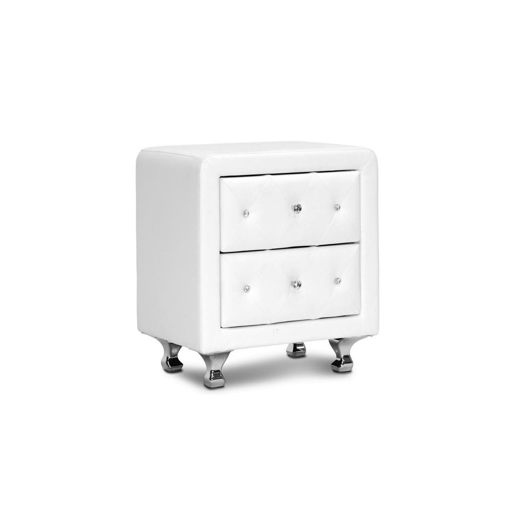 Baxton Studio Stella Crystal Tufted White Upholstered Modern Nightstand