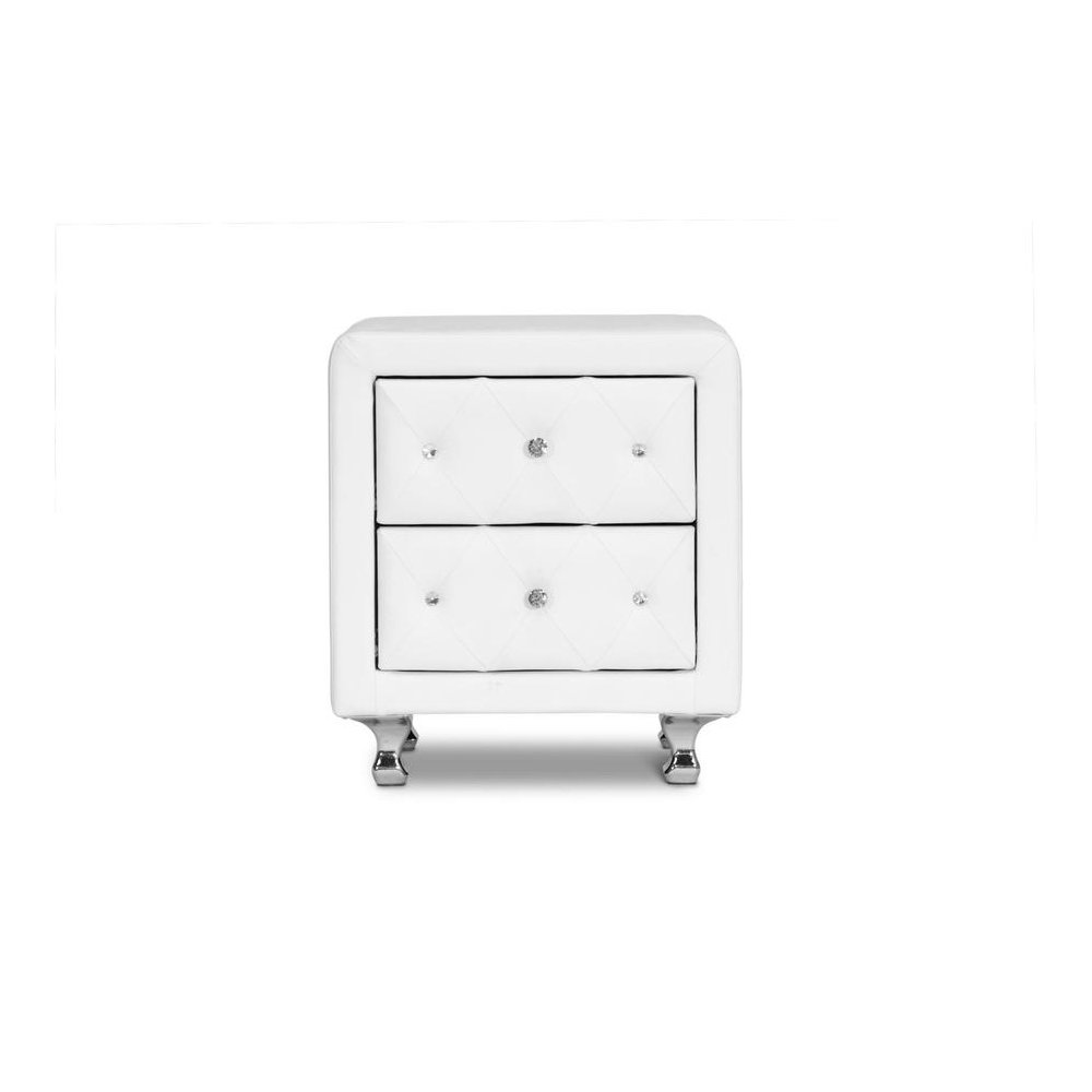 Baxton Studio Stella Crystal Tufted White Upholstered Modern Nightstand