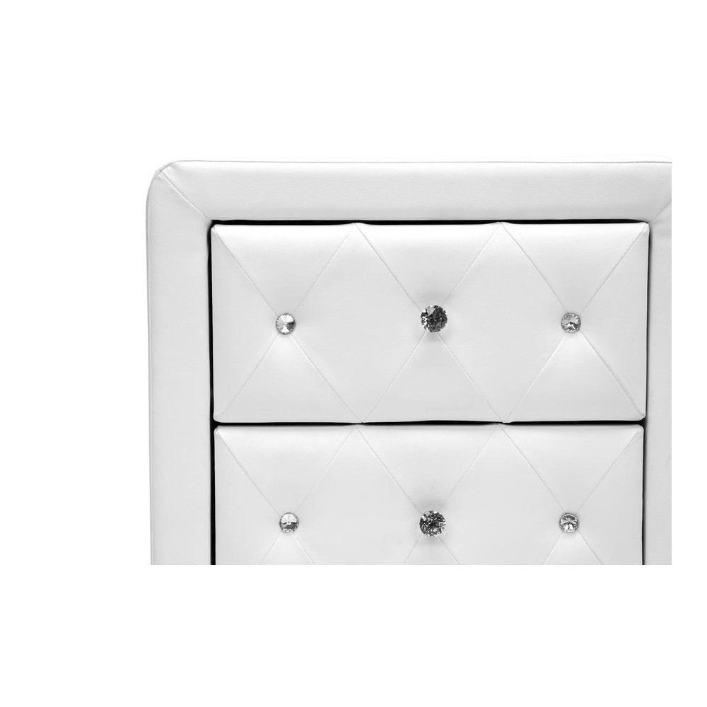 Baxton Studio Stella Crystal Tufted White Upholstered Modern Nightstand