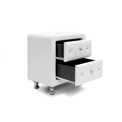 Baxton Studio Stella Crystal Tufted White Upholstered Modern Nightstand
