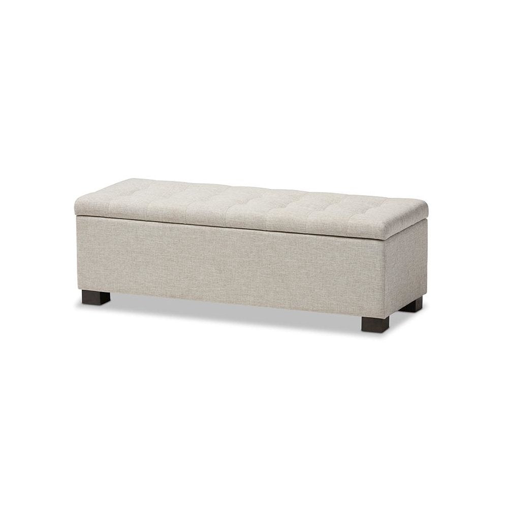 Beige Fabric Upholstered Grid-Tufting Storage Ottoman Bench