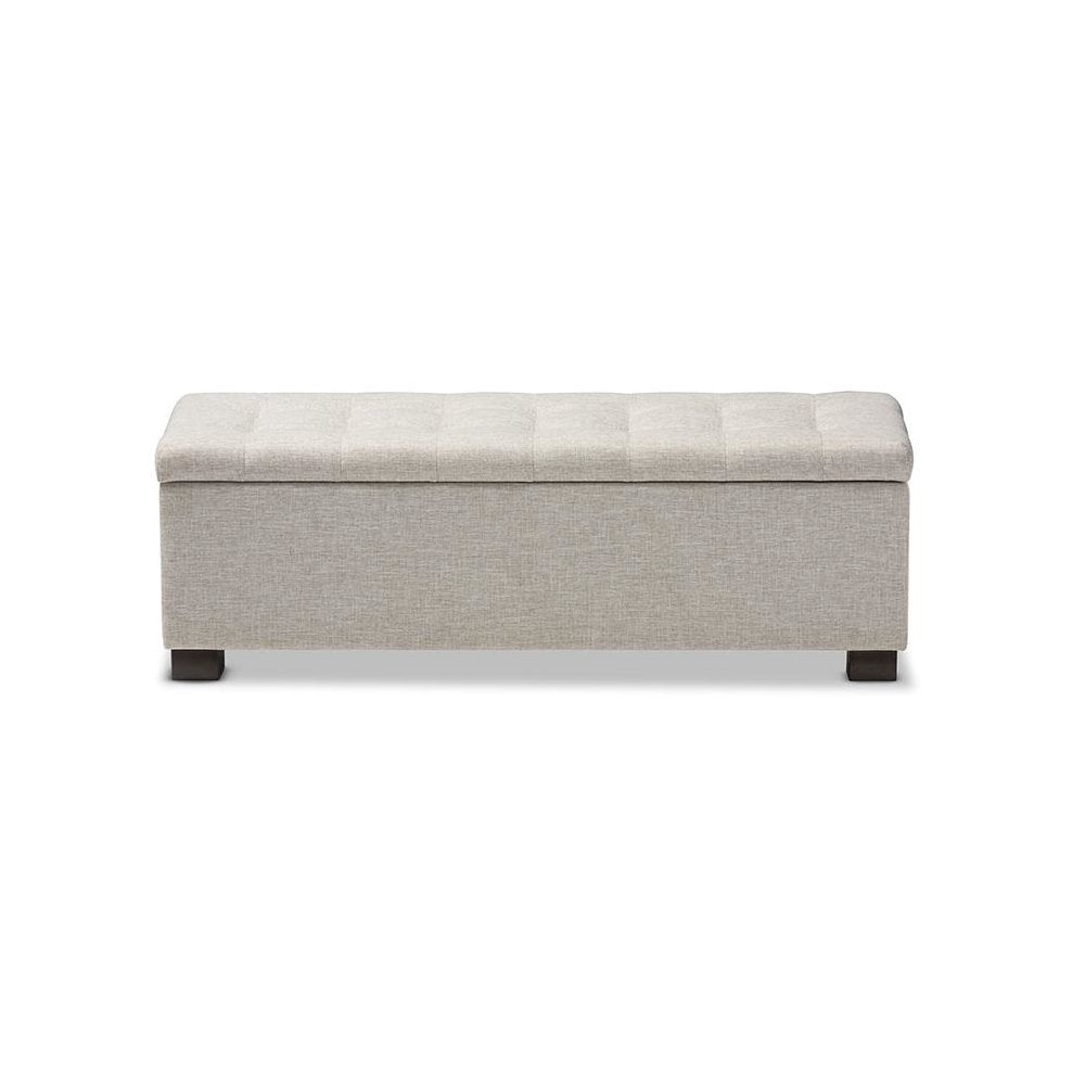 Beige Fabric Upholstered Grid-Tufting Storage Ottoman Bench