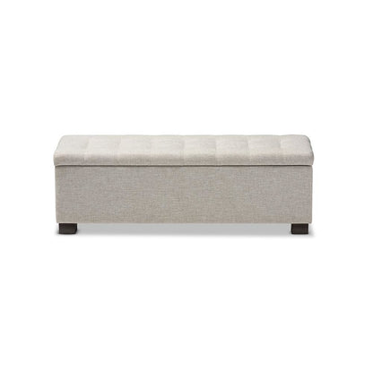 Beige Fabric Upholstered Grid-Tufting Storage Ottoman Bench