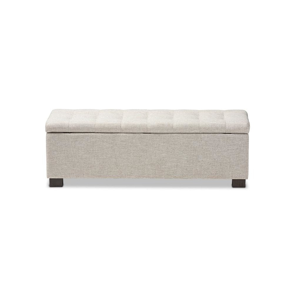 Beige Fabric Upholstered Grid-Tufting Storage Ottoman Bench