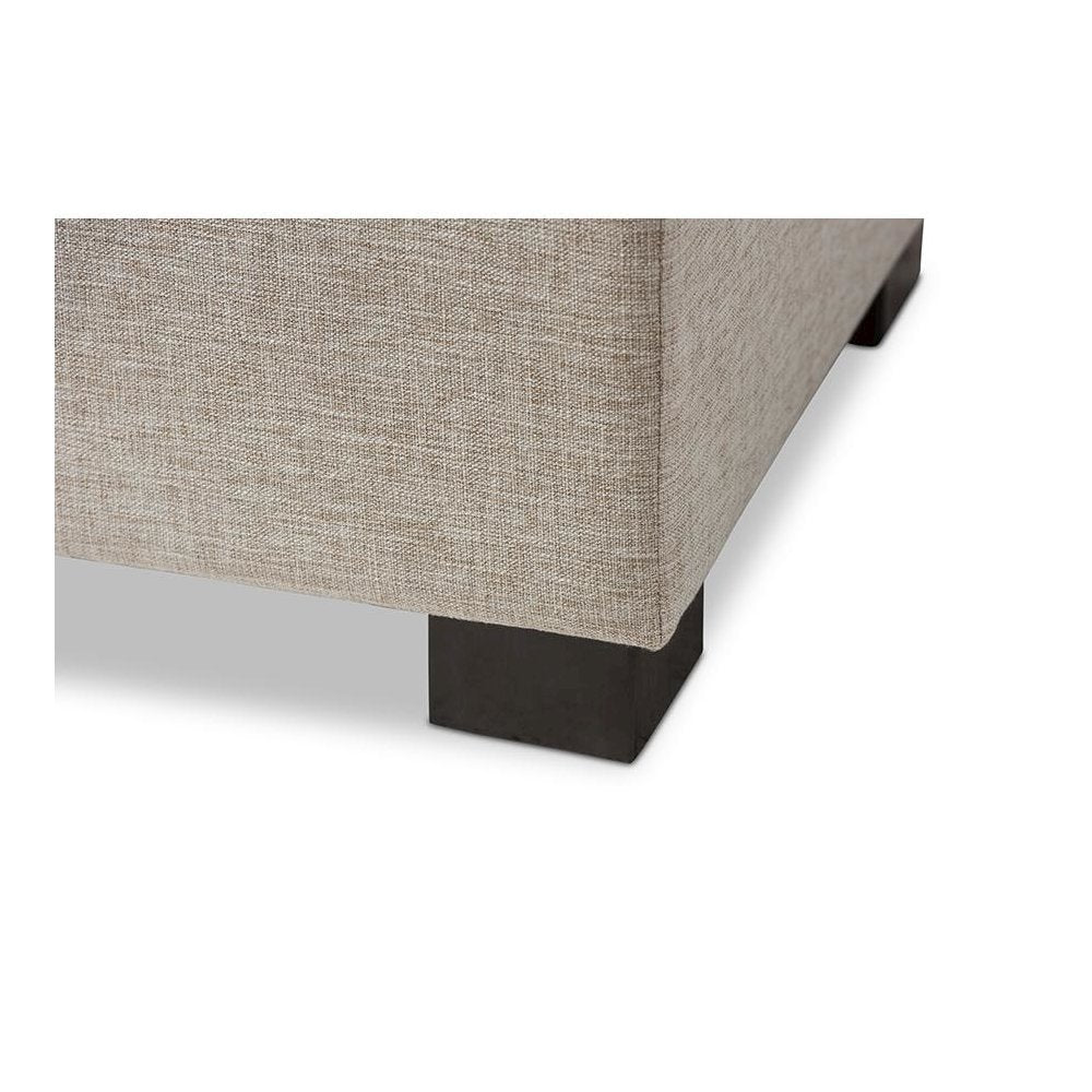 Beige Fabric Upholstered Grid-Tufting Storage Ottoman Bench