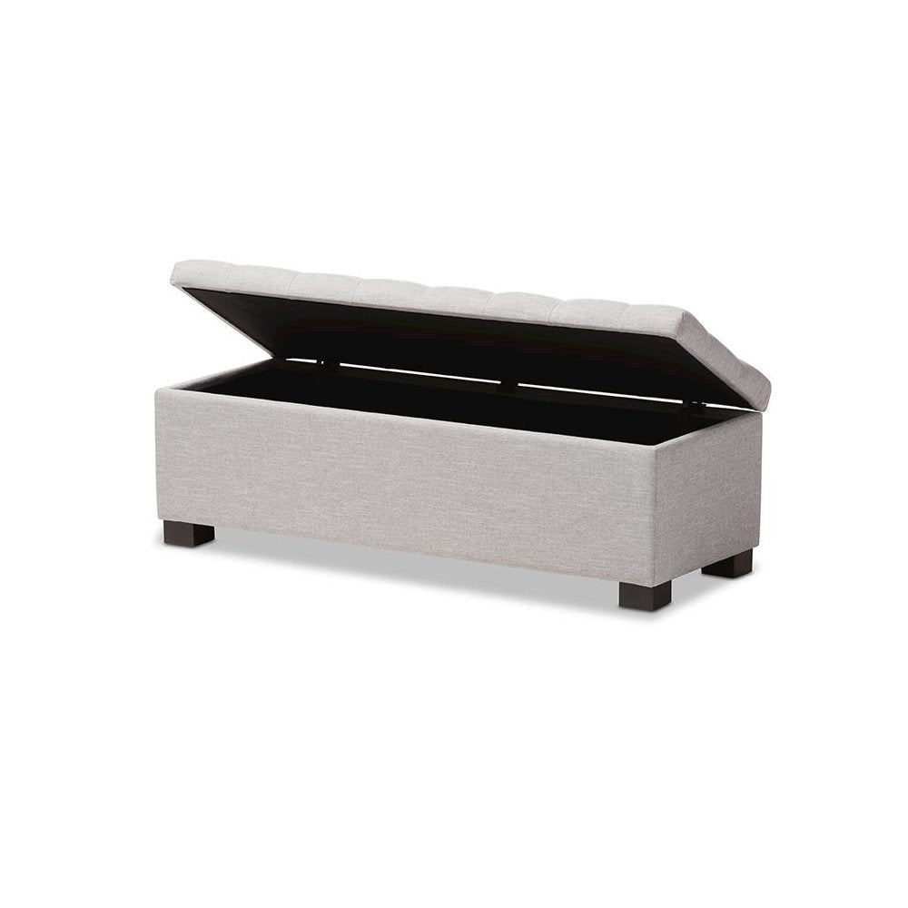 Grayish Beige Fabric Upholstered Grid-Tufting Storage Ottoman Bench