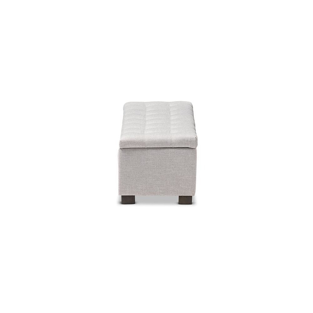 Grayish Beige Fabric Upholstered Grid-Tufting Storage Ottoman Bench