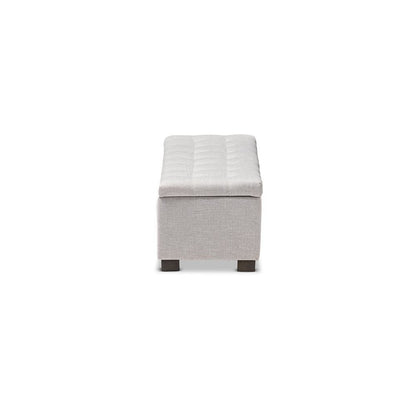 Grayish Beige Fabric Upholstered Grid-Tufting Storage Ottoman Bench