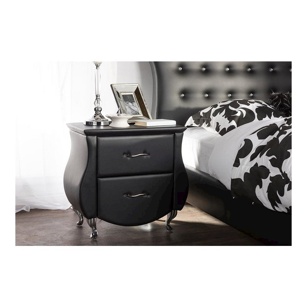 Erin Modern and Contemporary Black Faux Leather Upholstered Nightstand