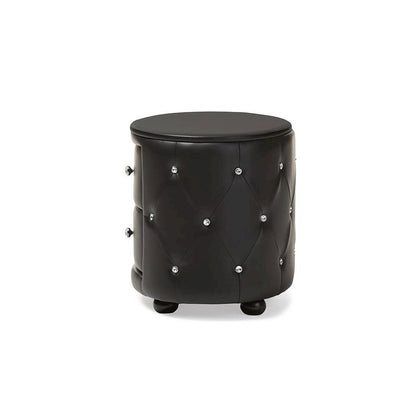 Glamour Style Oval 2-drawer Black Faux Leather Upholstered Nightstand