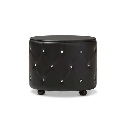 Glamour Style Oval 2-drawer Black Faux Leather Upholstered Nightstand