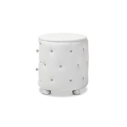 Glamour Style Oval 2-drawer White Faux Leather Upholstered Nightstand