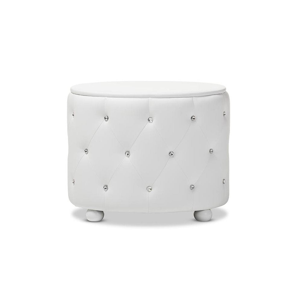 Glamour Style Oval 2-drawer White Faux Leather Upholstered Nightstand