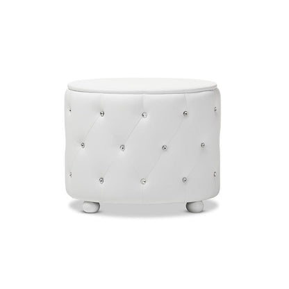 Glamour Style Oval 2-drawer White Faux Leather Upholstered Nightstand