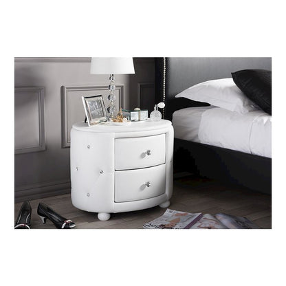 Glamour Style Oval 2-drawer White Faux Leather Upholstered Nightstand