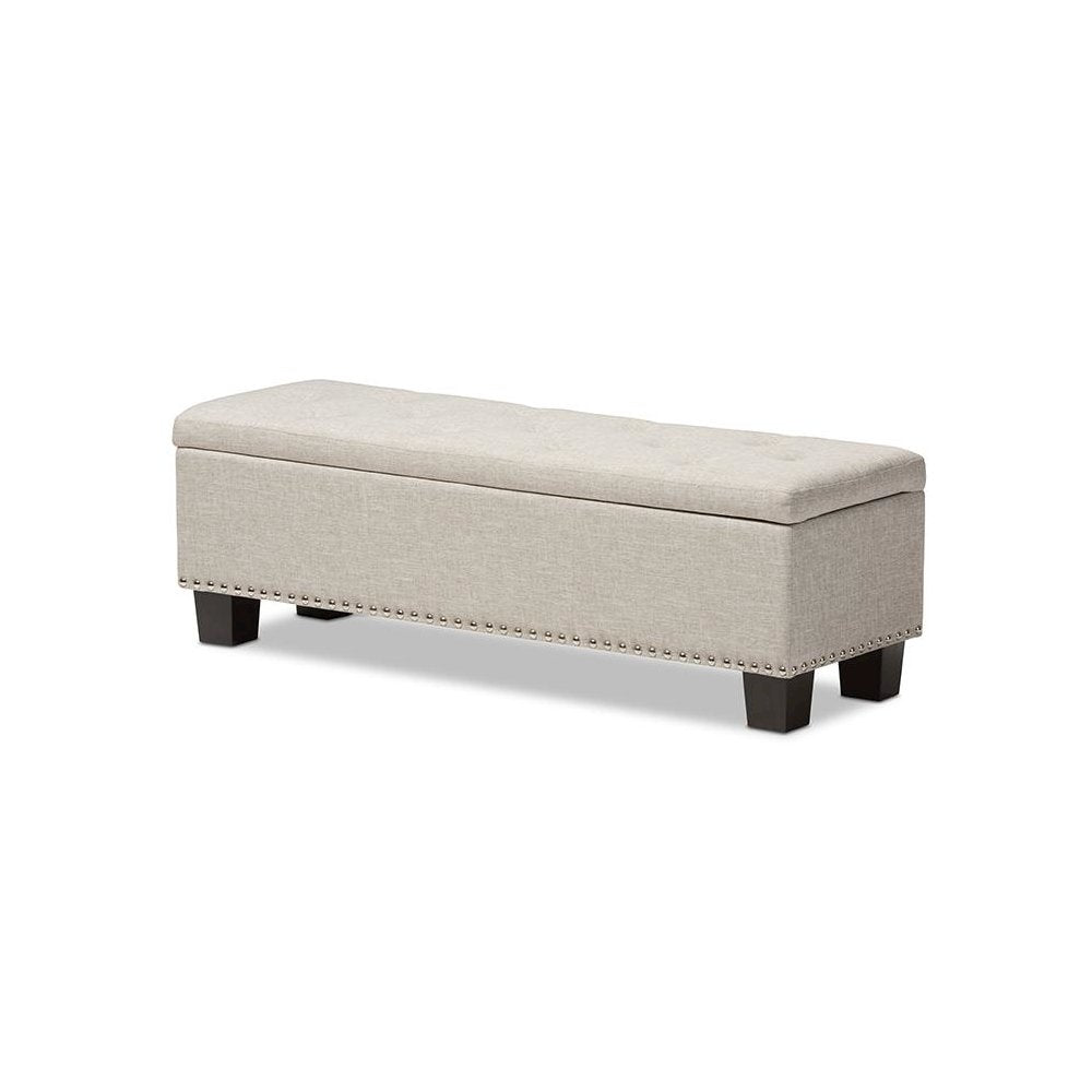 Beige Fabric Upholstered Button-Tufting Storage Ottoman Bench