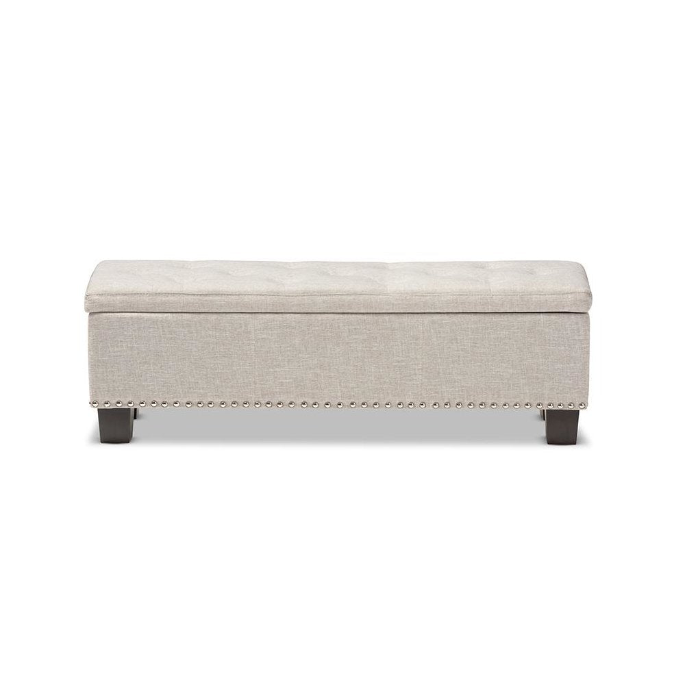 Beige Fabric Upholstered Button-Tufting Storage Ottoman Bench