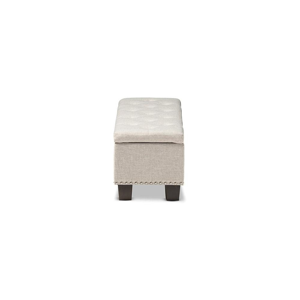 Beige Fabric Upholstered Button-Tufting Storage Ottoman Bench