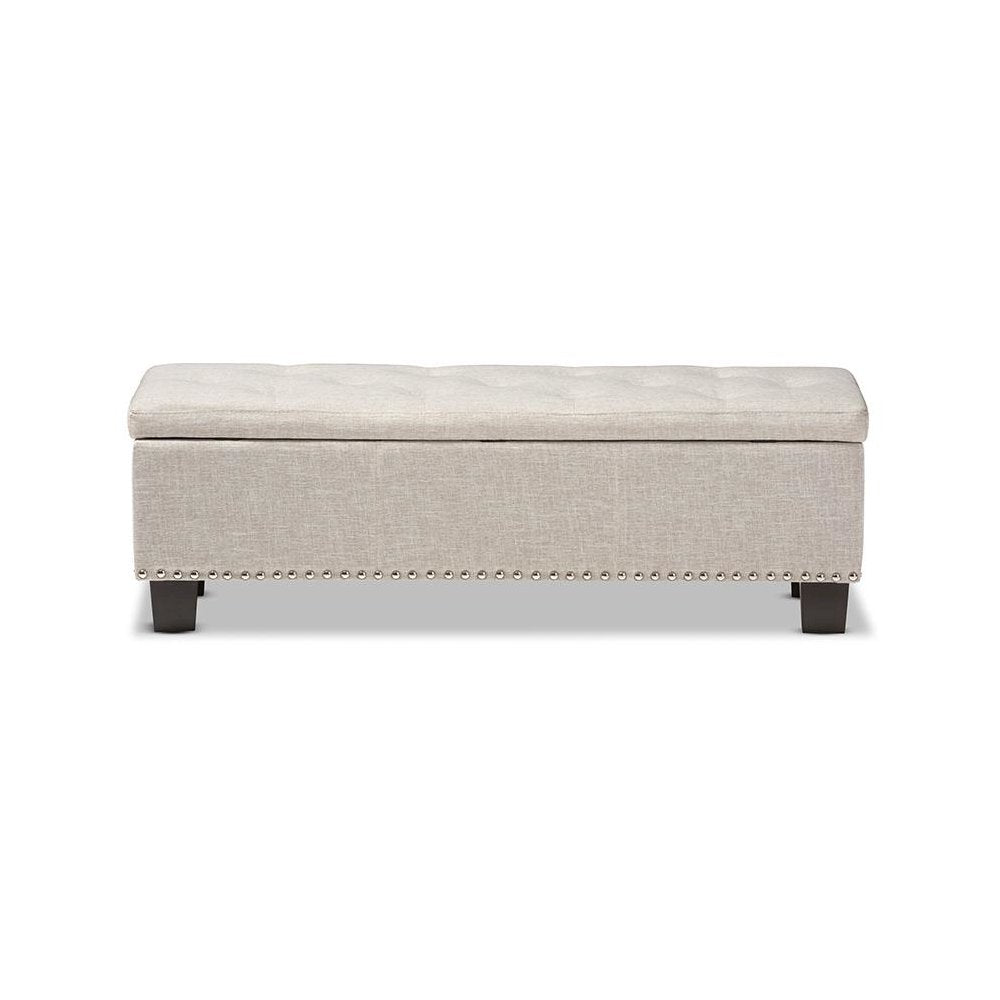 Beige Fabric Upholstered Button-Tufting Storage Ottoman Bench