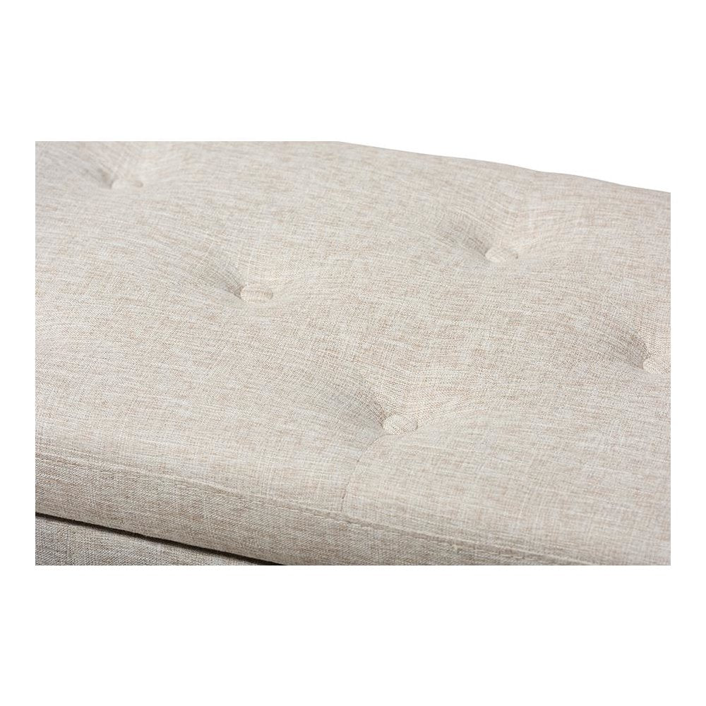 Beige Fabric Upholstered Button-Tufting Storage Ottoman Bench