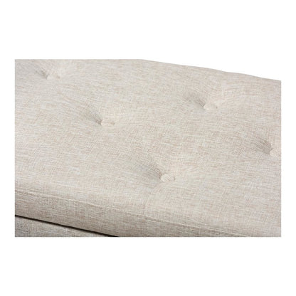 Beige Fabric Upholstered Button-Tufting Storage Ottoman Bench