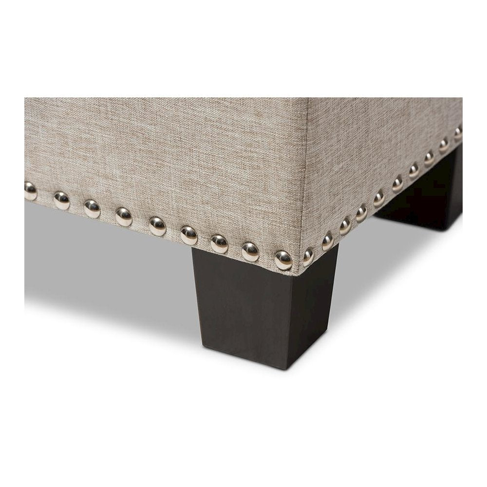 Beige Fabric Upholstered Button-Tufting Storage Ottoman Bench