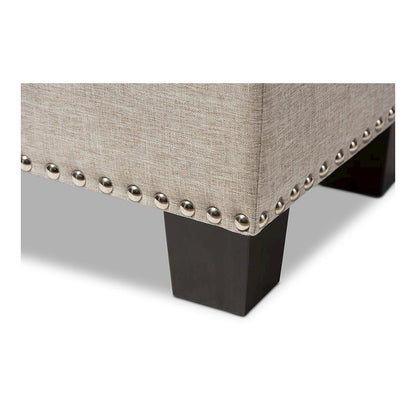 Beige Fabric Upholstered Button-Tufting Storage Ottoman Bench