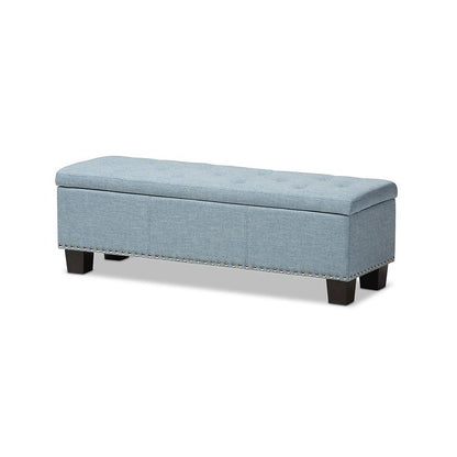 Light Blue Fabric Upholstered Button-Tufting Storage Ottoman Bench