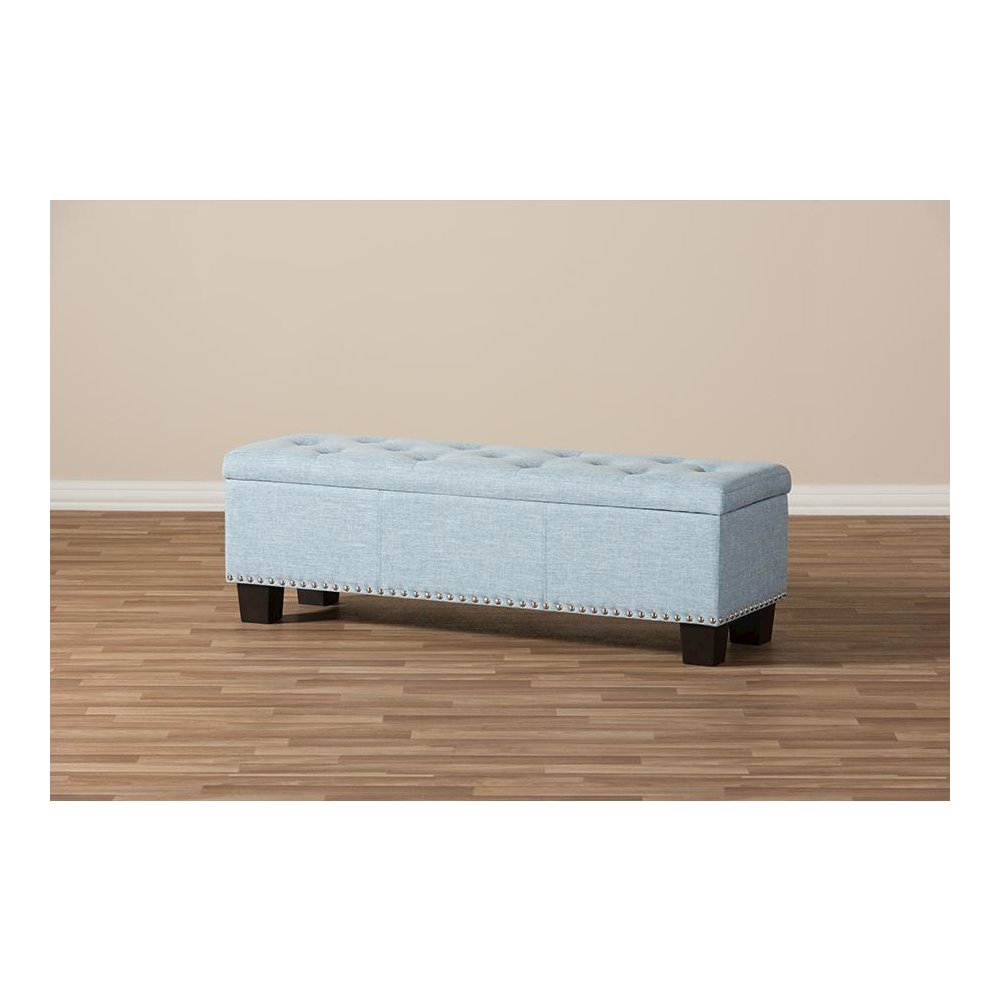Light Blue Fabric Upholstered Button-Tufting Storage Ottoman Bench