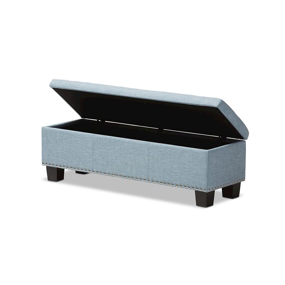 Light Blue Fabric Upholstered Button-Tufting Storage Ottoman Bench