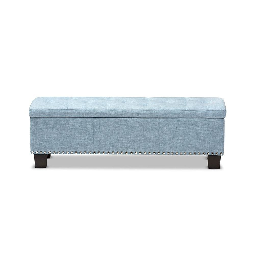 Light Blue Fabric Upholstered Button-Tufting Storage Ottoman Bench