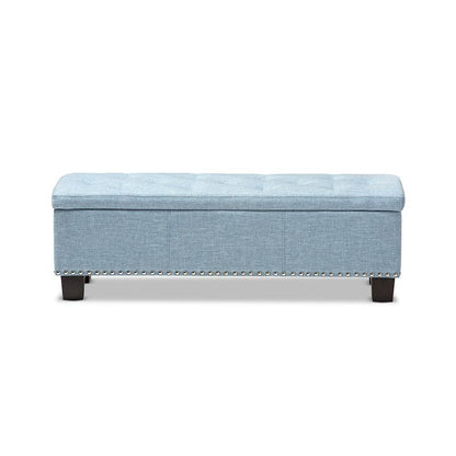 Light Blue Fabric Upholstered Button-Tufting Storage Ottoman Bench