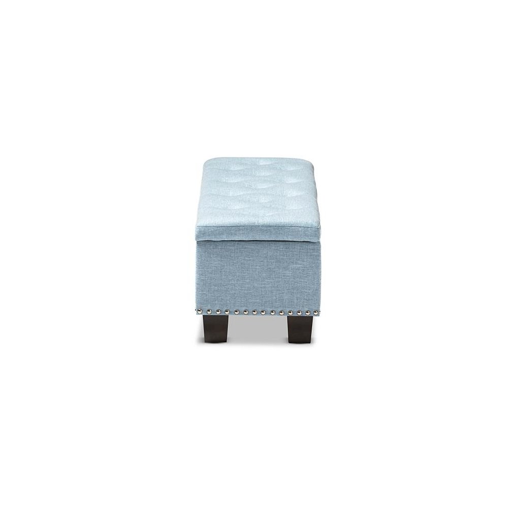 Light Blue Fabric Upholstered Button-Tufting Storage Ottoman Bench