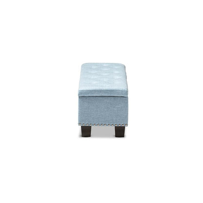 Light Blue Fabric Upholstered Button-Tufting Storage Ottoman Bench