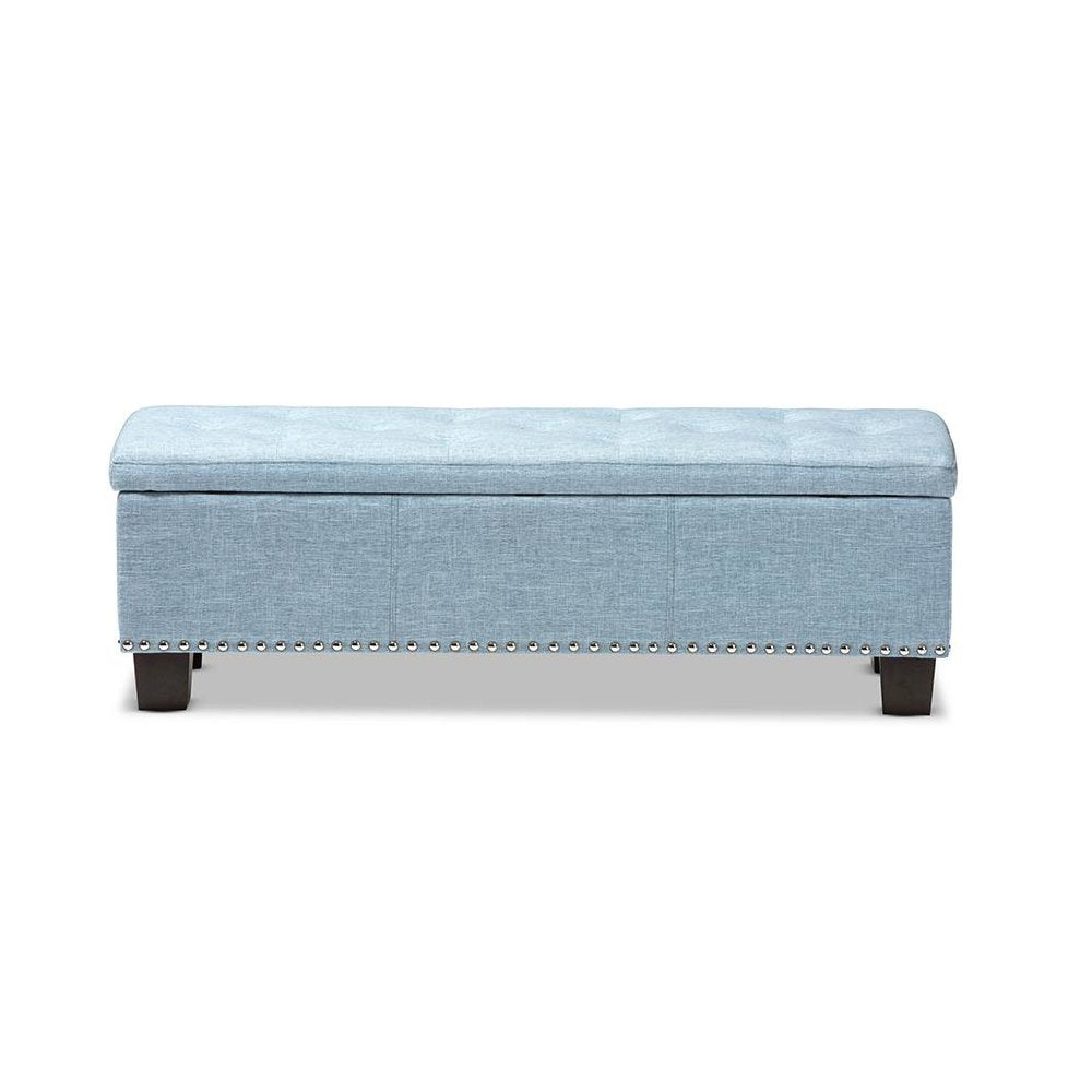Light Blue Fabric Upholstered Button-Tufting Storage Ottoman Bench