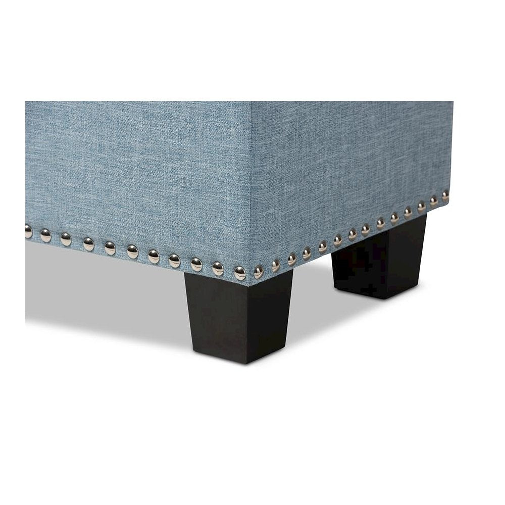 Light Blue Fabric Upholstered Button-Tufting Storage Ottoman Bench