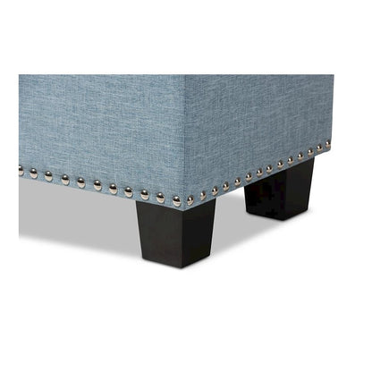 Light Blue Fabric Upholstered Button-Tufting Storage Ottoman Bench